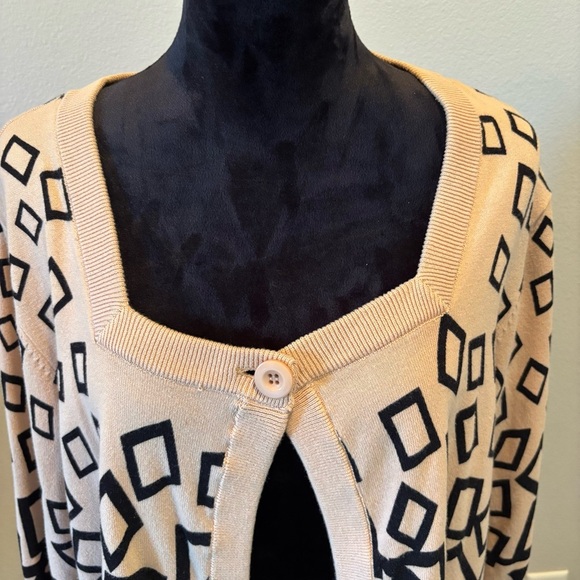 LouLou Artsy Abstract Print Cardigan, size 1X, Lagenlook Spring Office Layering - Picture 7 of 10